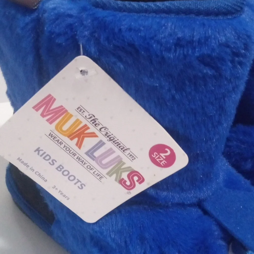 MUK LUKS ZOO FRIENDS FUZZY BLUE BIRD KIDS SLIPPERS SIZE 2 NWT